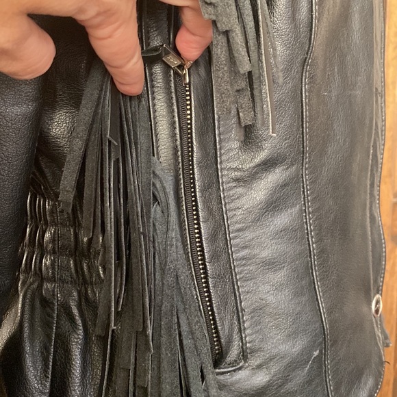 Harley Davidson black leather jacket with fringe, sz L very UNIQUE! - Picture 9 of 16